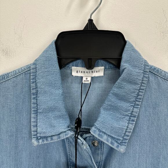 Gianni Bini Charlie Long Sleeve Denim Romper Jumpsuit Utility Blue US 0 NWT - Picture 6 of 10